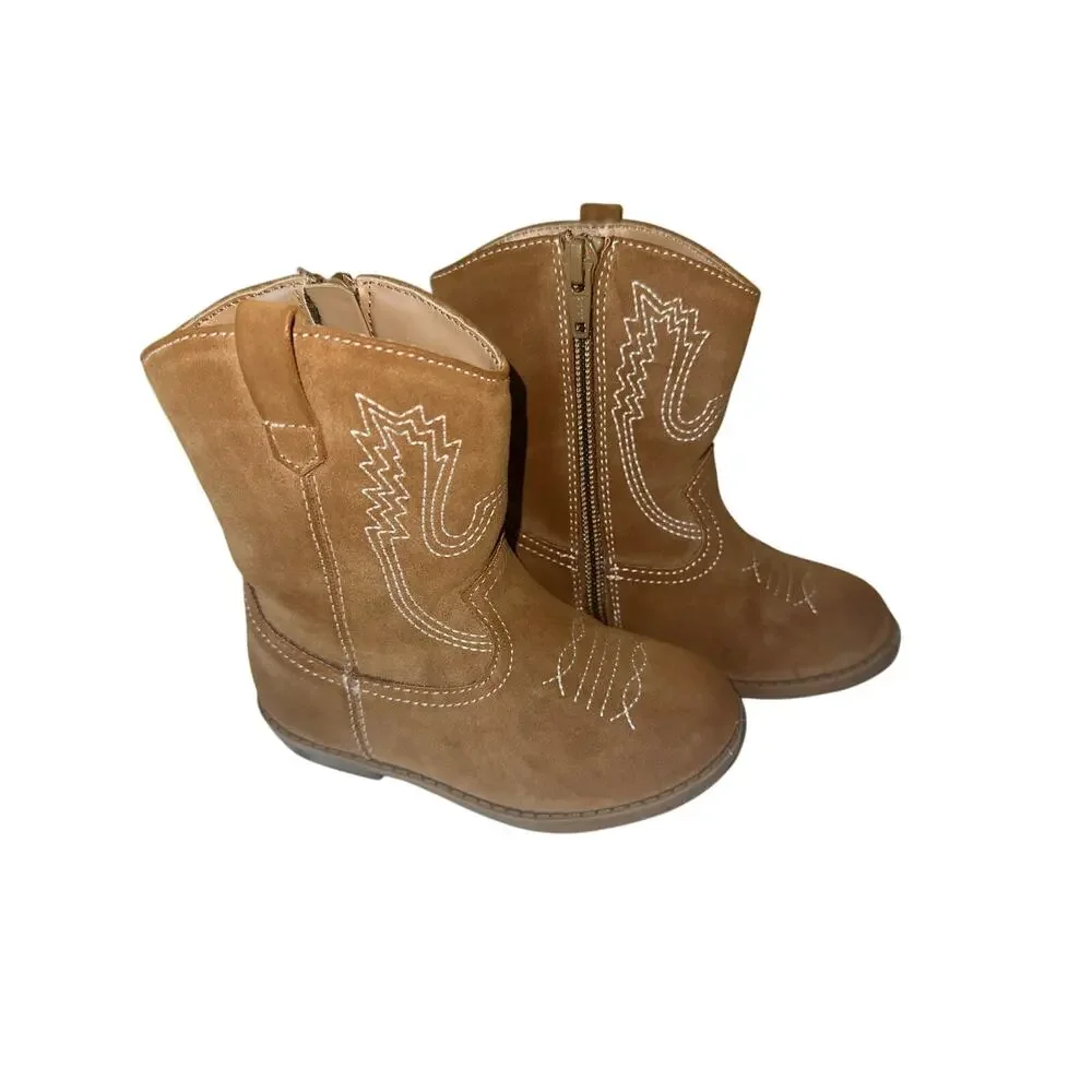 The Children’s Place Toddler Girls Cowboy Boots Size 7 Brown Western Zip Boots